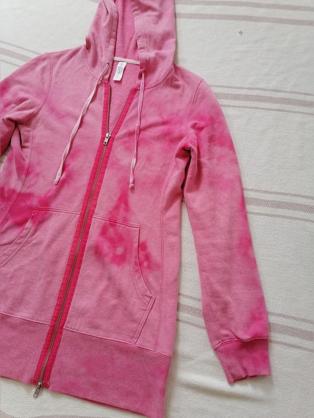 Pink Tie-Dye bleached Zip-Up Hoodie tunic - Picture 3 of 11